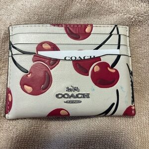 Coach White Card Case with Red Cherry Print